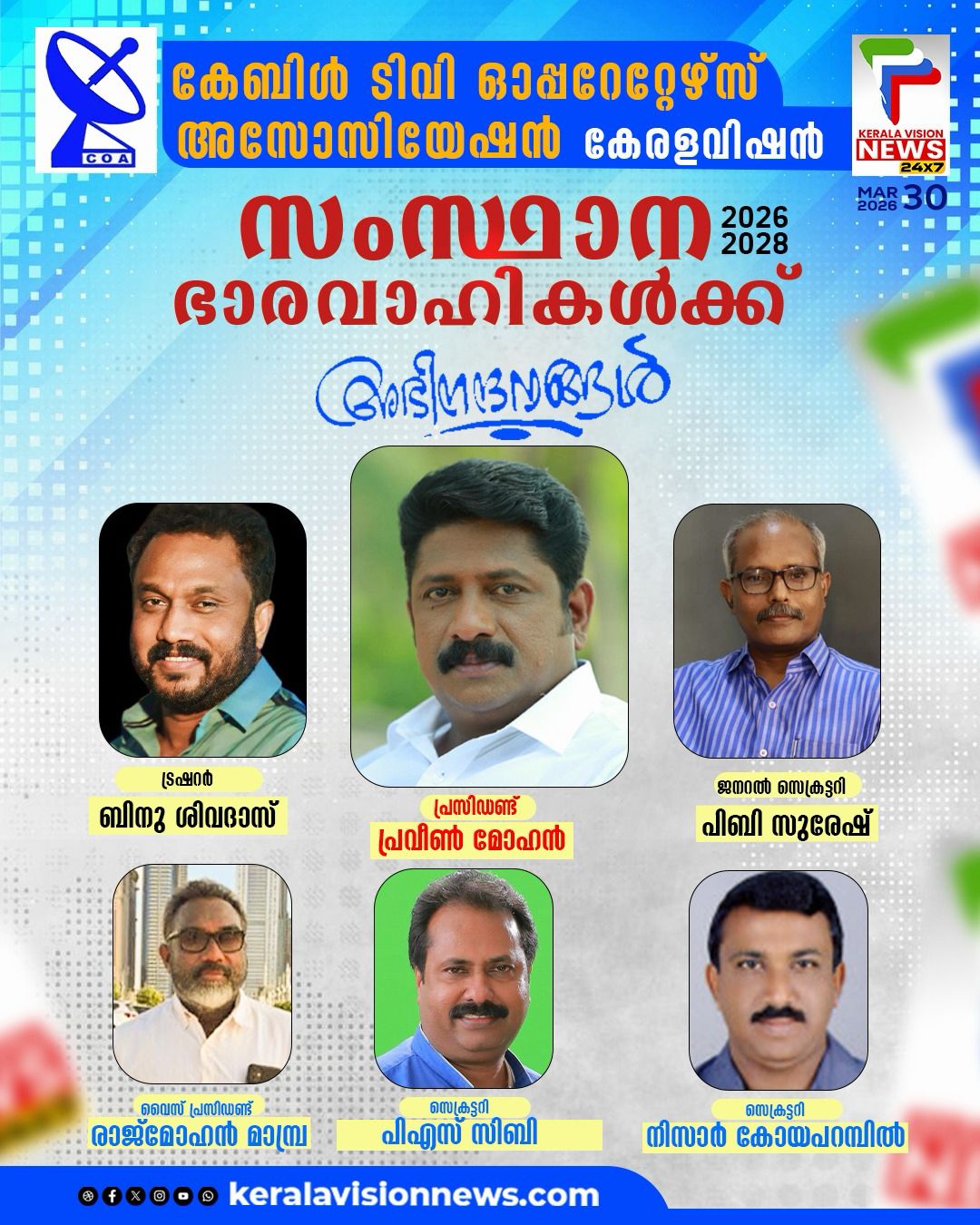 സിഒഎ 15ാമത് സംസ്ഥാന സമ്മേളനം സമാപിച്ചു; സംസ്ഥാന പ്രസിഡന്റായി പ്രവീണ് മോഹനെയും ജനറല് സെക്രട്ടറിയായി പി.ബി സുരേഷിനെയും തെരഞ്ഞെടുത്തു