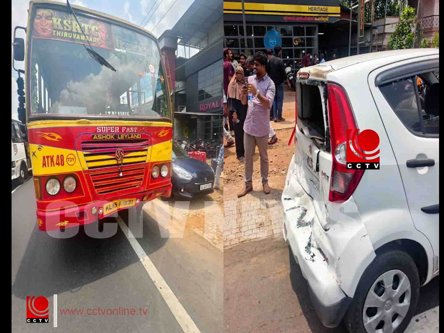 പാറേമ്പാടത്ത് കാറിന് പുറകില് കെഎസ്ആര്ടിസി ബസിടിച്ച് അപകടം