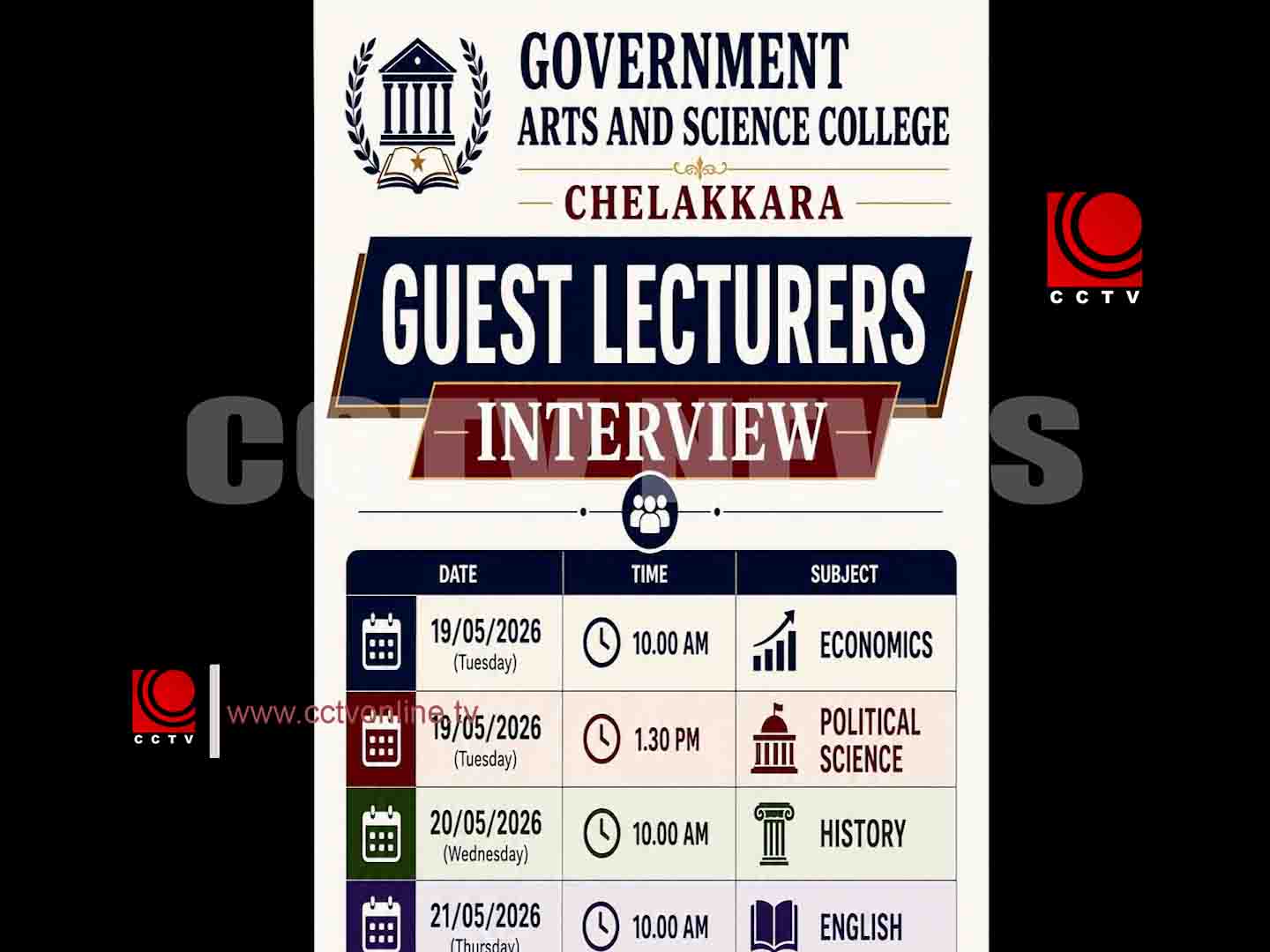 ചേലക്കര ഗവ.ആട്സ് ആന്ഡ് സയന്സ് കോളേജില് അതിഥി അധ്യാപകരെ നിയമിക്കുന്നതിനുള്ള അപേകഷ ക്ഷണിച്ചു